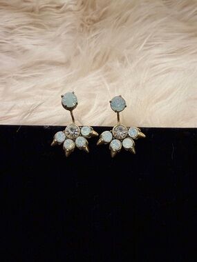 Stella & Dot Gold Floral Drop Earrings with Opalescent White Accents